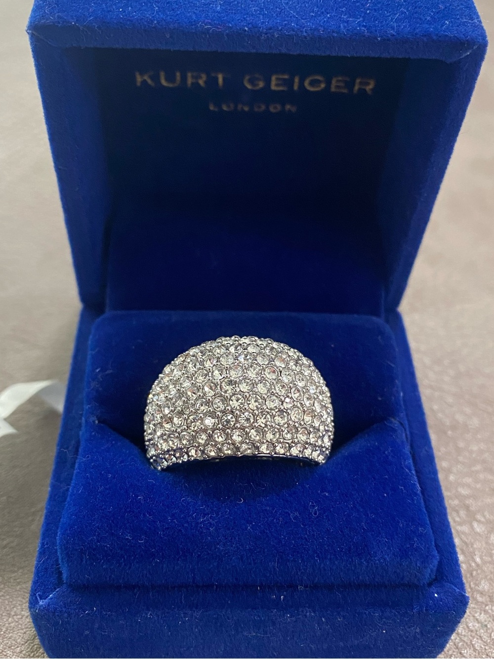 Kurt Geiger Silver Pave Dome Cocktail Ring Size 7